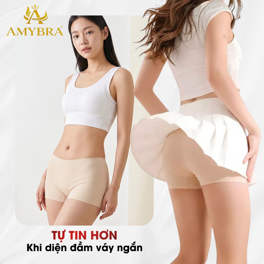 Combo 3 Quần Mặc Váy Đúc Su Mát Mịn - Set 3 Quần Lót Bảo Hộ Không Lộ Viền AMYBRA V8205