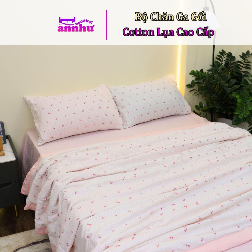 Bộ Chăn Ga Gối Cotton Lụa Cao Cấp – Mịn Mướt Thoáng Mát, Set 4 Món, Chăn Hè Chần Bông