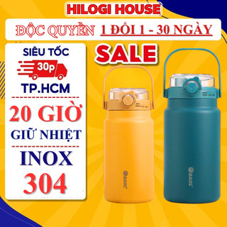 [TẶNG TÚI] Bình nước inox 304 1500ml Hilogi bình giữ nhiệt lạnh 20 giờ giờ chống xước, ống hút cao cấp