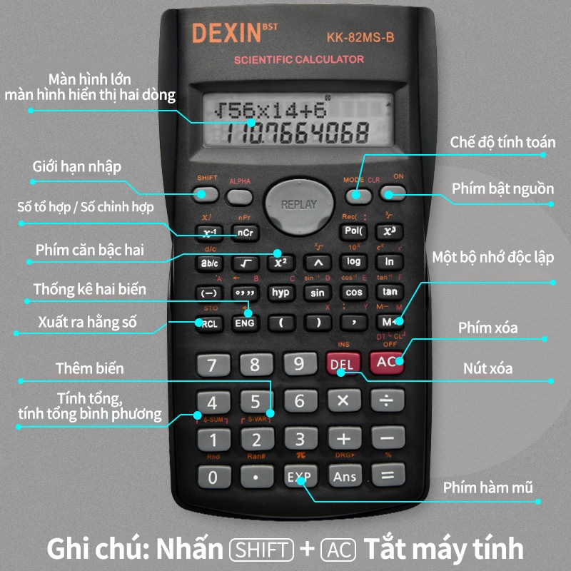 Máy tính bỏ túi 240 chức năng DeXin nhỏ gọn tính toán chính xác tiện dụng dành cho học sinh