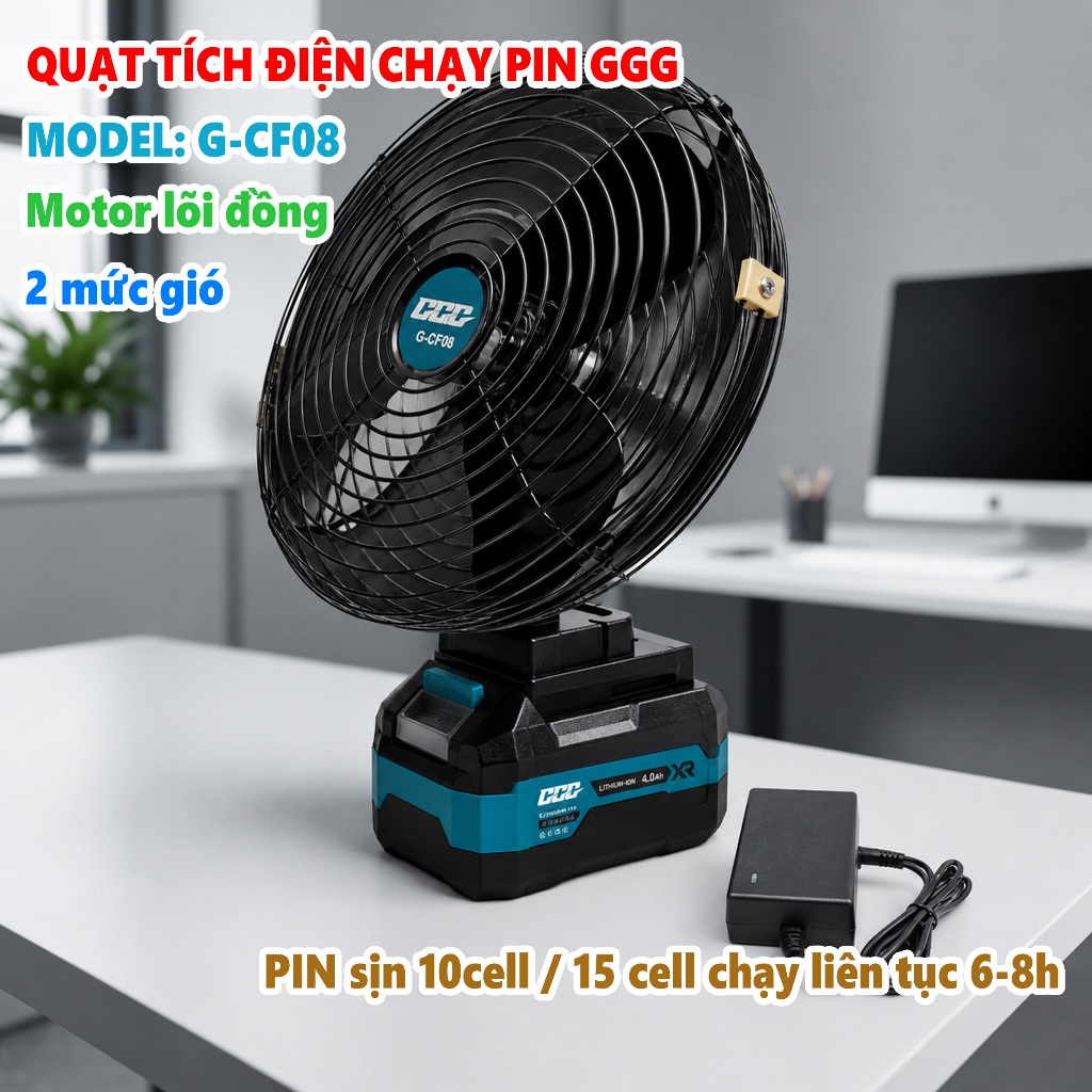 [BẢO HÀNH 3 THÁNG] Quạt Tích Điện GGG Pin 10 Cell / 15 Cell tặng sạc pin