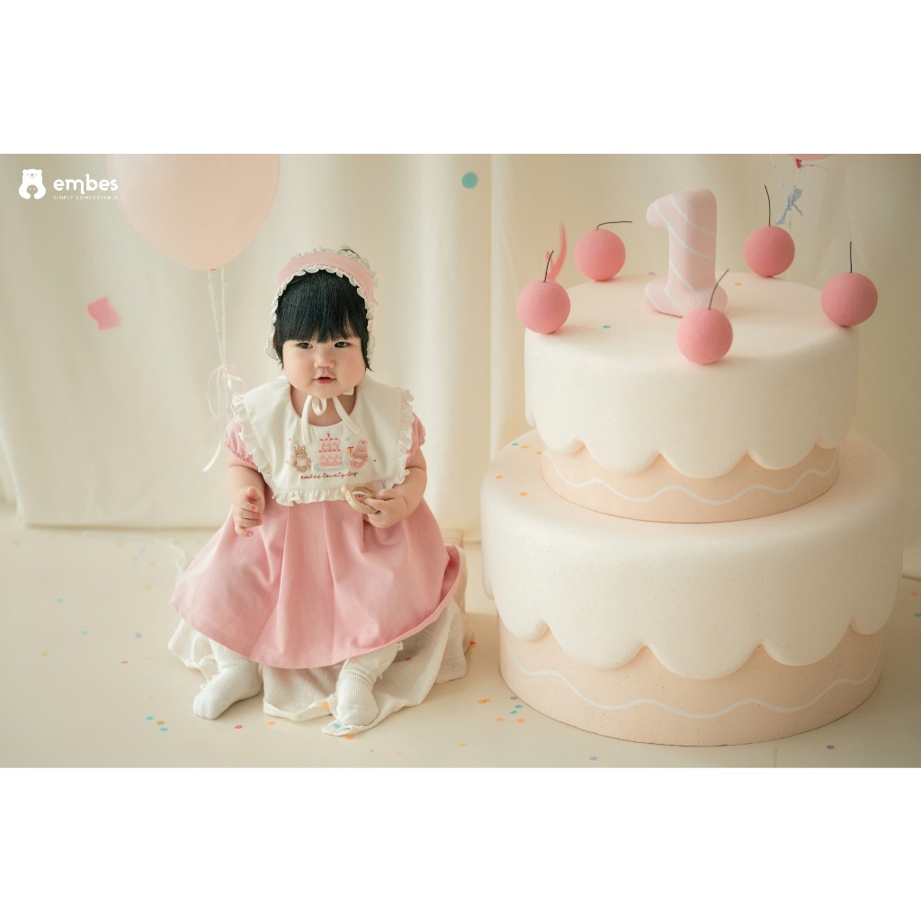 𝐁𝑨𝐁𝐘 𝐅𝐈𝐑𝐒𝐓 𝐁-𝐃𝐀𝐘 | Váy Baby Phối Cổ Yếm Thêu Họa Tiết Sinh Nhật Kèm Băng Đô Cho Bé Gái 1 Tuổi
