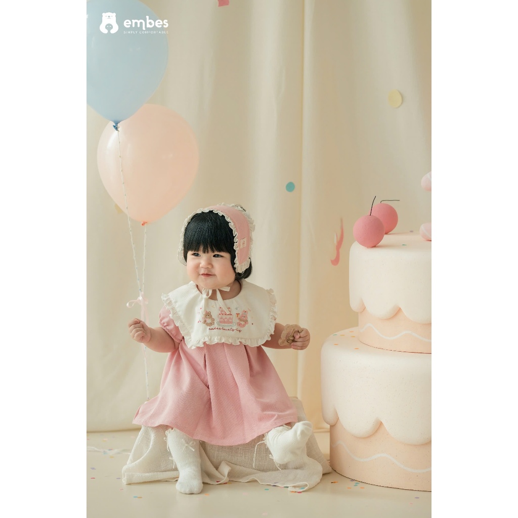 𝐁𝑨𝐁𝐘 𝐅𝐈𝐑𝐒𝐓 𝐁-𝐃𝐀𝐘 | Váy Baby Phối Cổ Yếm Thêu Họa Tiết Sinh Nhật Kèm Băng Đô Cho Bé Gái 1 Tuổi