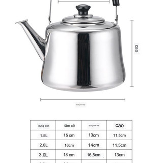 Ấm inox đun nước 5L HiLOGI KITCHEN, ấm nấu được bếp từ, quai xách chắc chắn bọc nhựa chống nóng cao cấp