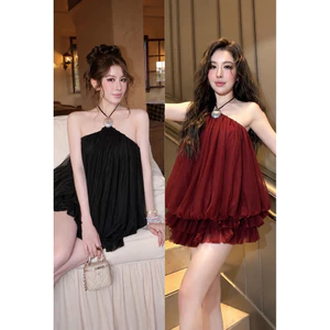 D8 • Đầm Lưới Tơ Cổ Yếm Tầng Baby Doll Dễ Thương Mùa Hè • NA TÍM Clothing