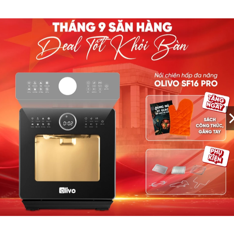 Nồi Chiên Hơi Nước OLIVO SF16 PRO, Bản 2026 Có Tiếng Việt - 70 Chức Năng Nấu, 16Lit - 2800w,