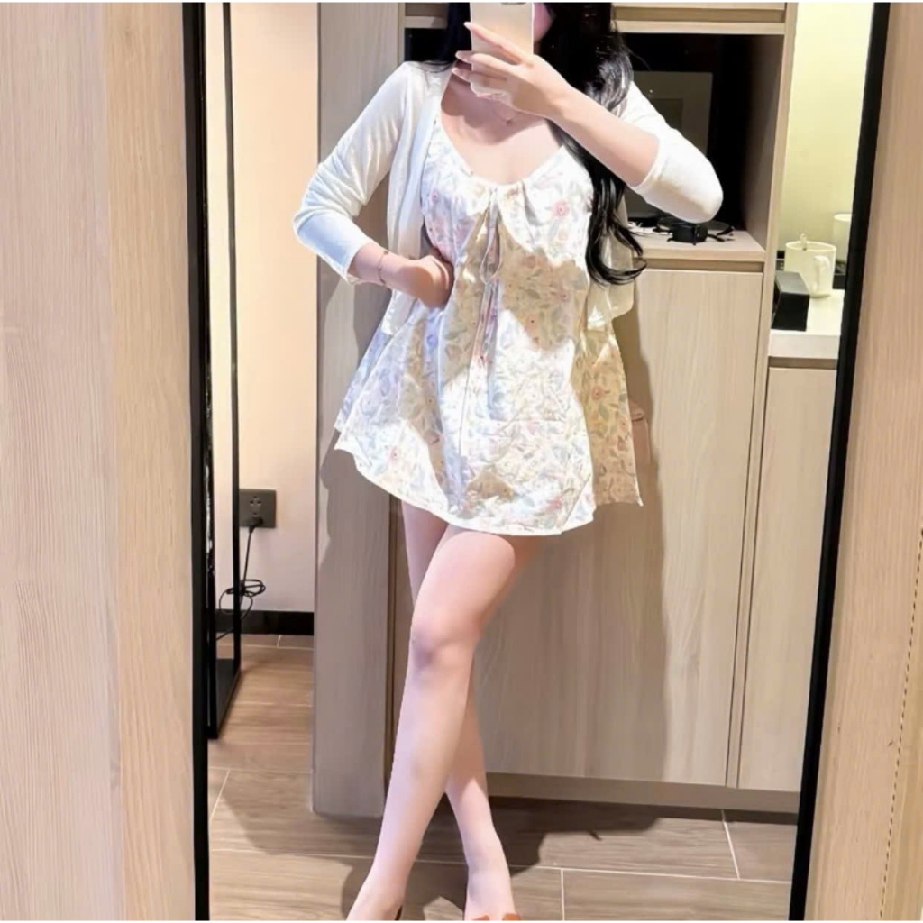 Váy hoa nhí dáng suông kèm cadigan khoác ngoài siêu xinh LABEL V34