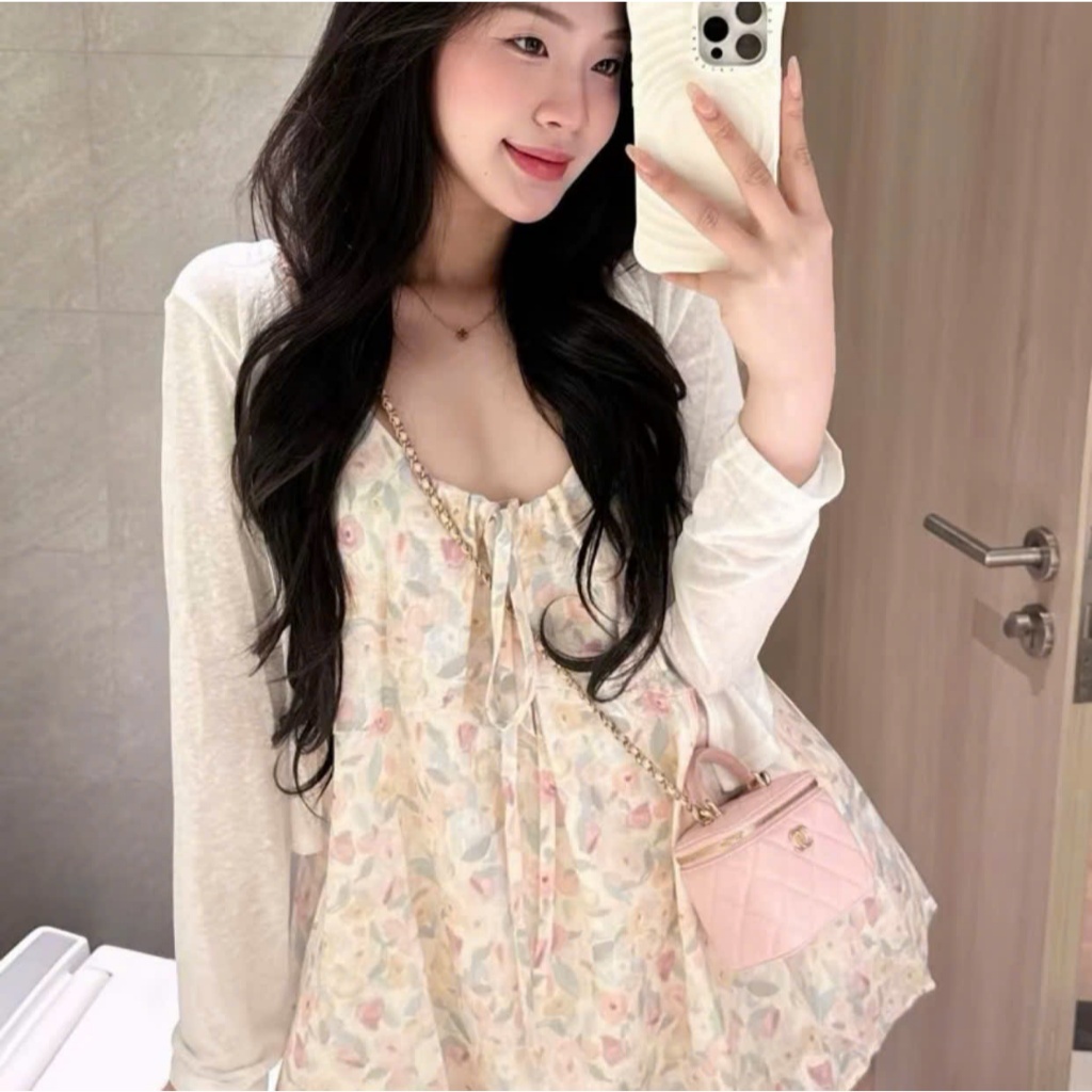Váy hoa nhí dáng suông kèm cadigan khoác ngoài siêu xinh LABEL V34