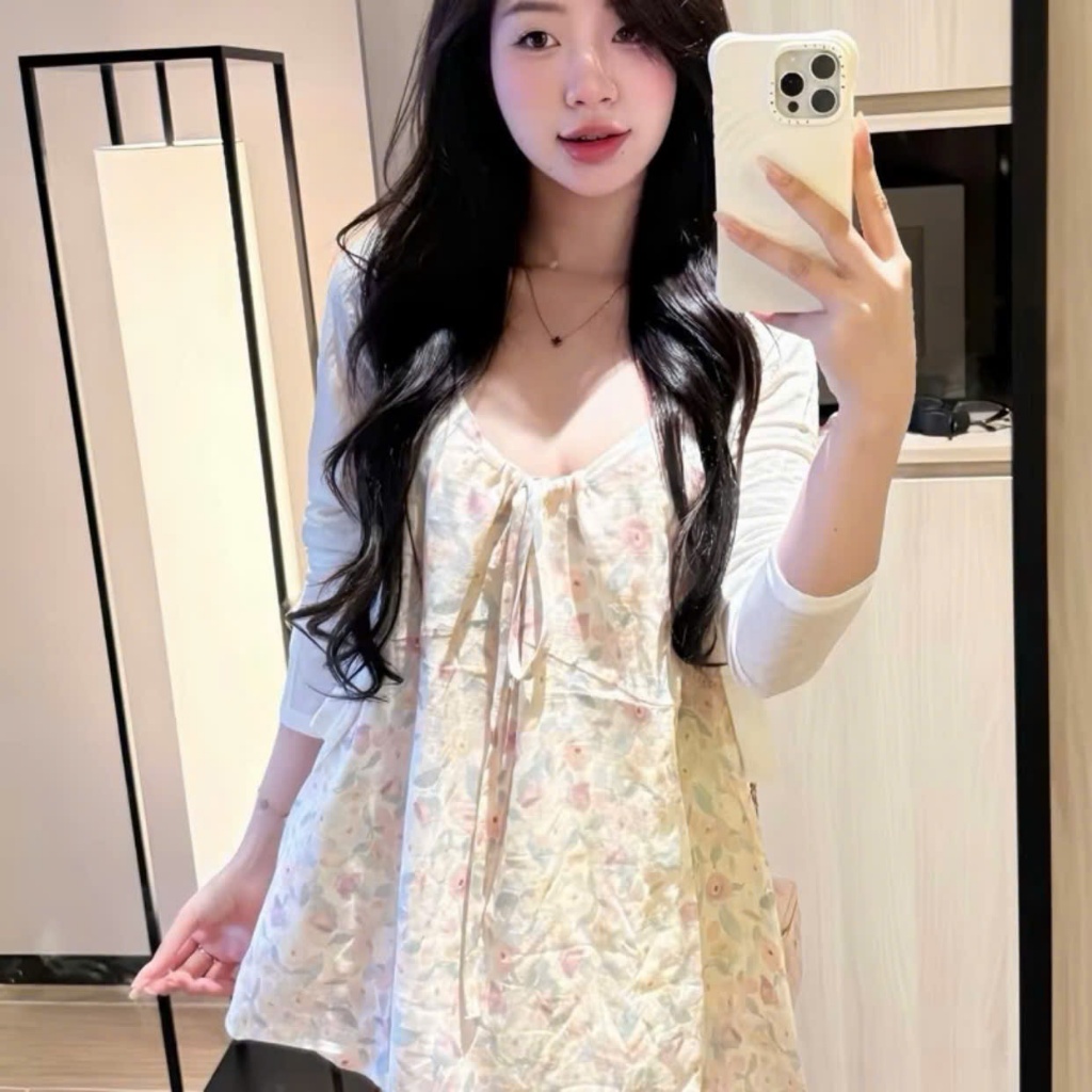 Váy hoa nhí dáng suông kèm cadigan khoác ngoài siêu xinh LABEL V34