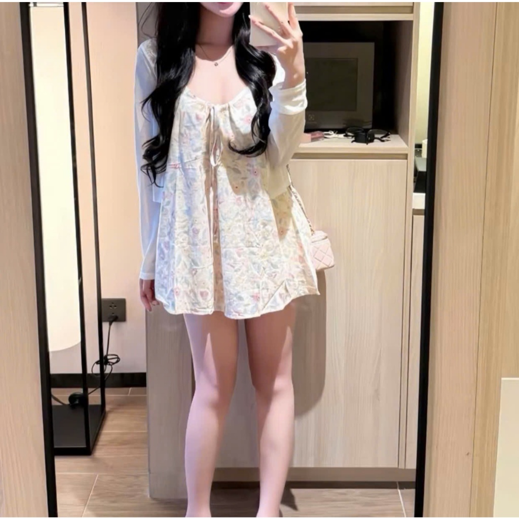 Váy hoa nhí dáng suông kèm cadigan khoác ngoài siêu xinh LABEL V34