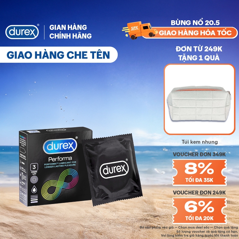 Bao cao su Durex Performa kéo dài thời gian, size 52mm, 3 bao/hộp) - 1