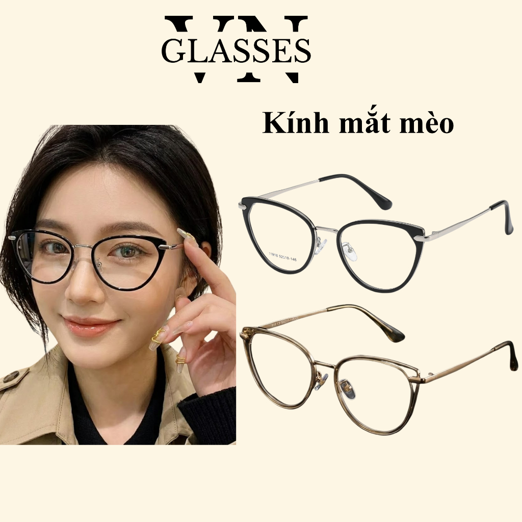 Kính mắt mèo thời trang nữ gọng kim loại sang trọng chống ánh sáng xanh R8074