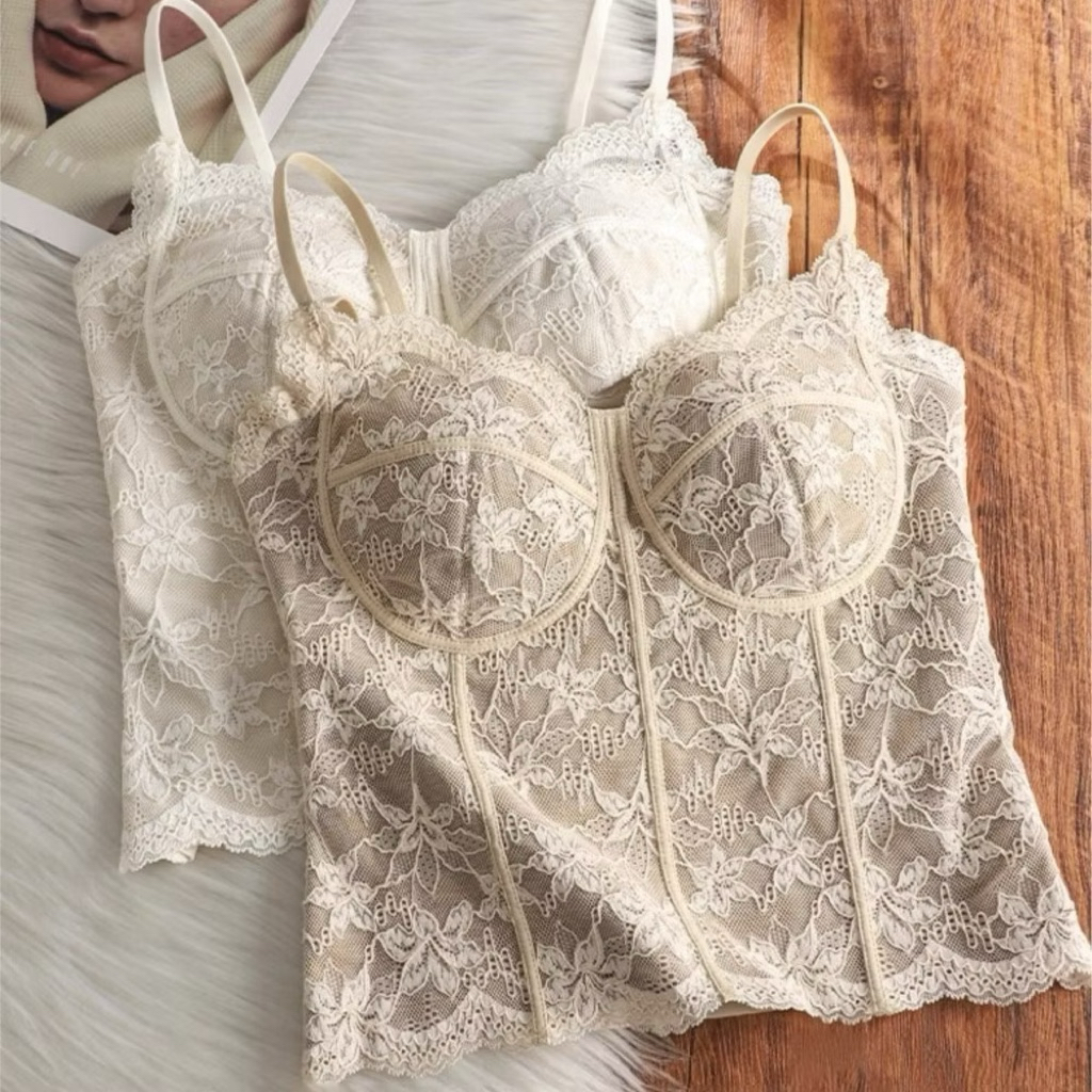 Áo Bra Nữ 2 Dây Dáng Dài Kiểu Pháp Gợi Cảm , vest yếm ren giữ nhiệt đệm ngực mỏng vừa vặn