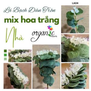 LÁ BẠCH ĐÀN TRÒN GIẢ MIX HOA TRẮNG TRANG TRÍ GIỎ HOA