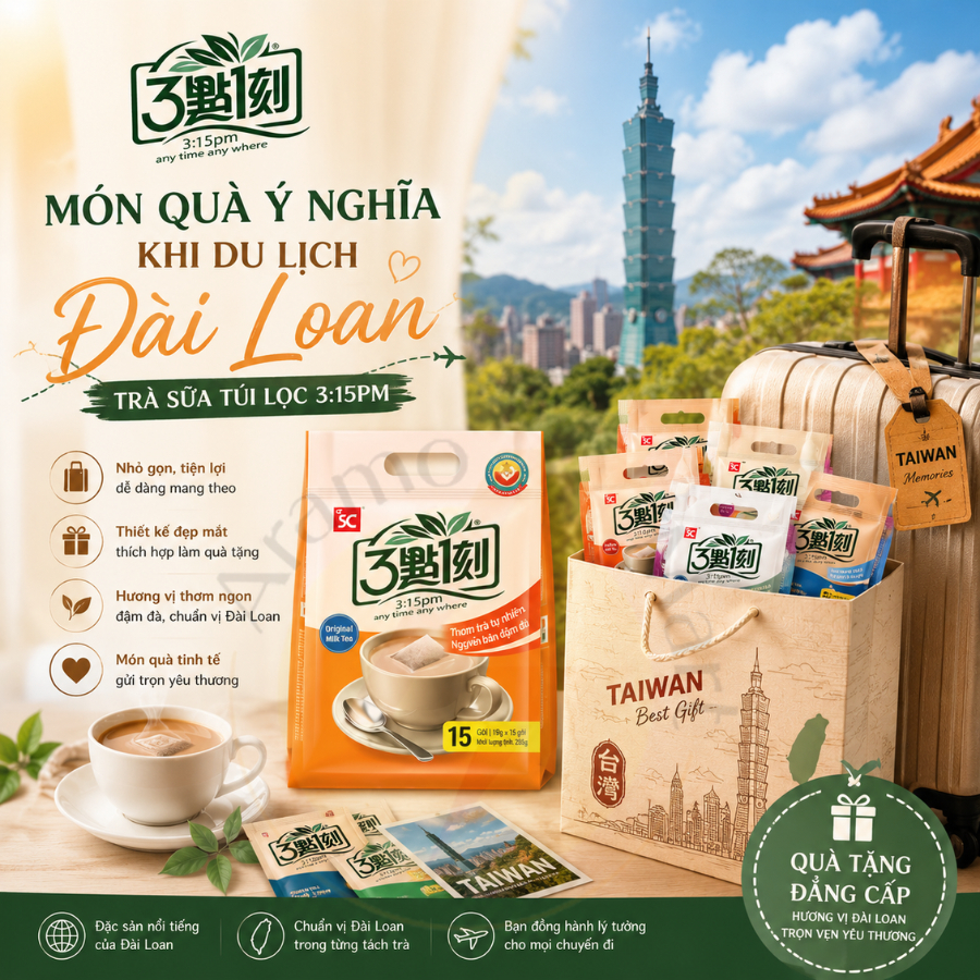 [Date mới] Trà sữa túi lọc 3:15pm Đài Loan 15 gói/túi
