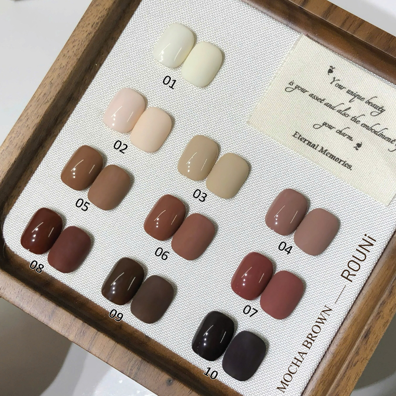 Set ROUni sơn gel brown 10 màu nâu chuyên dụng nail mùa thu đông 2026 màu cà phê sữa màu caramel nâu chocolate