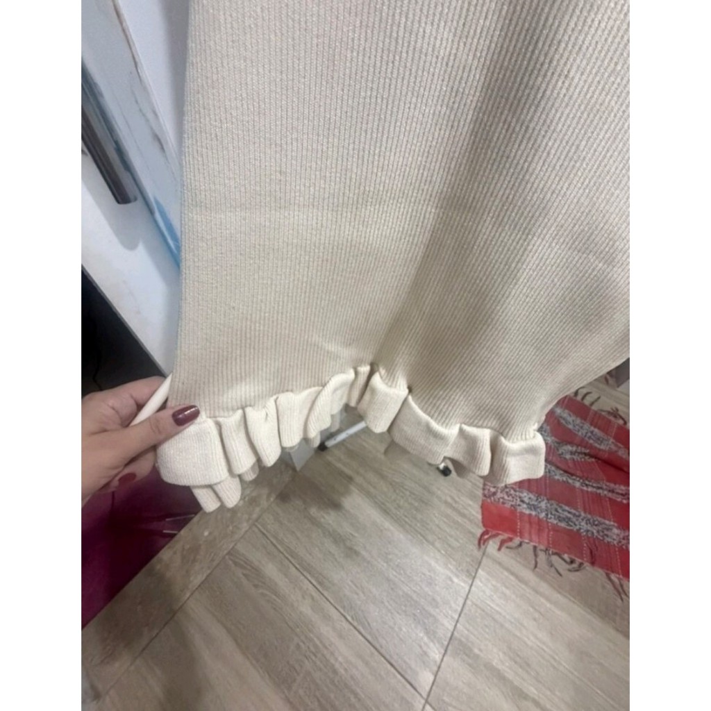 Đầm thun dệt kim dày dặn viền bèo nhún 2 tầng siêu đẹp có 2 màu (Order 8 ngày)