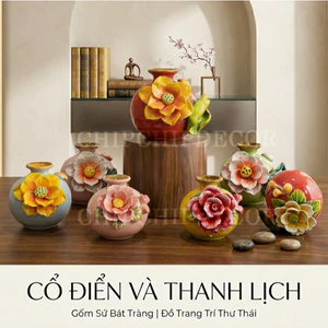 Bình Hoa Gốm Sứ Dáng Hút Lộc Mini Đắp Nổi Decor Bàn Làm Việc Phòng Khách Nhiều Mẫu CHIPCHIPDECOR