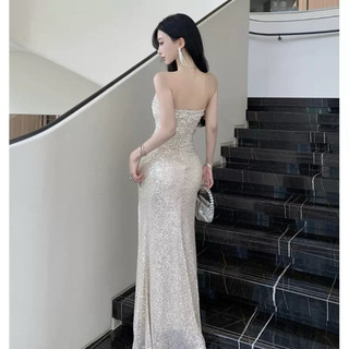 Váy ống đính sequin lấp lánh mảnh vỡ đuôi cá xẻ tà khí chất cao cấp