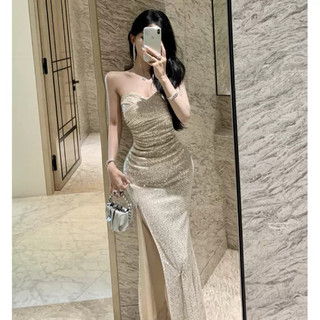 Váy ống đính sequin lấp lánh mảnh vỡ đuôi cá xẻ tà khí chất cao cấp