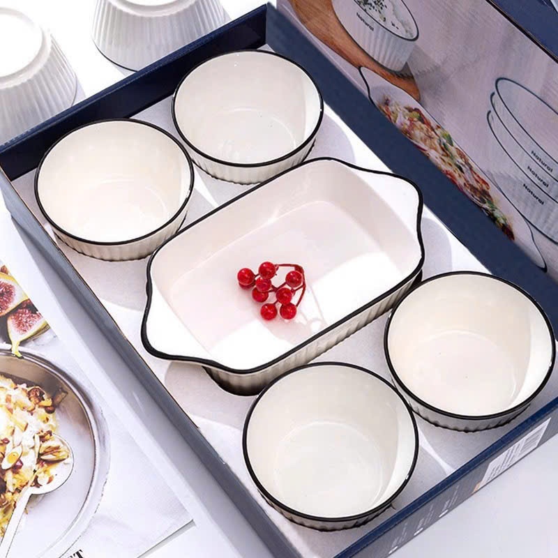 Bát Đĩa Viền Đen Vân Sọc Gốm Sứ Cao Cấp - Bộ bát đĩa tô sứ trắng sọc đẹp sang trọng