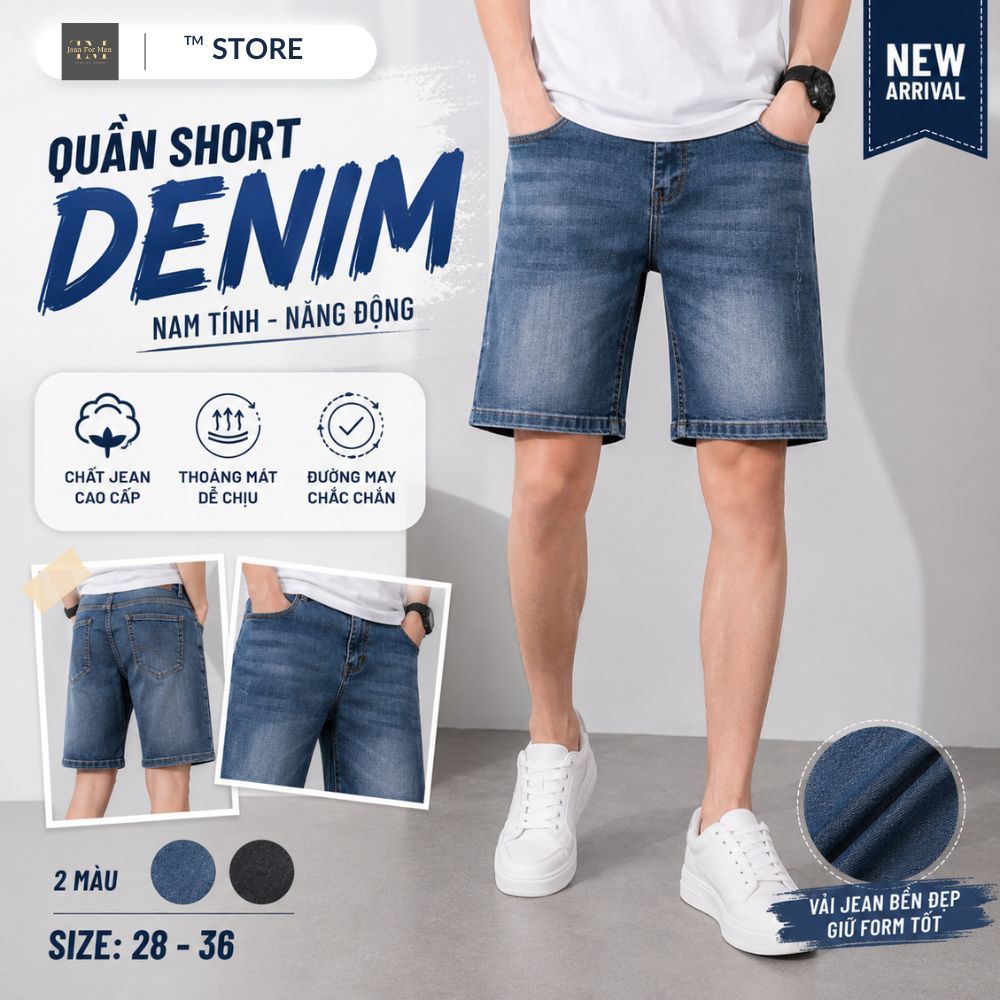 Quần Short Jean Nam Co Giãn 4 Chiều Form Trên Gối Mặc Hè Thoải Mái TM JEAN FOR MEN