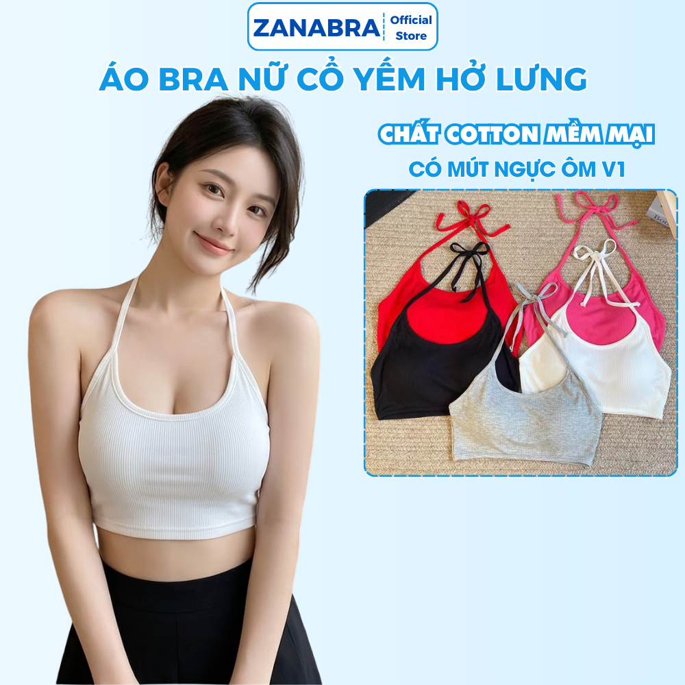 [BST MỚI 2026] Áo bra cổ yếm cột dây kiểu hở lưng, áo hai dây chất cotton có mút ngực ZANABRA B8703