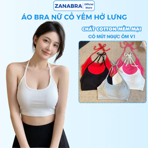 Áo bra cổ yếm cột dây kiểu hở lưng, áo hai dây chất cotton có mút ngực ZANABRA B8703