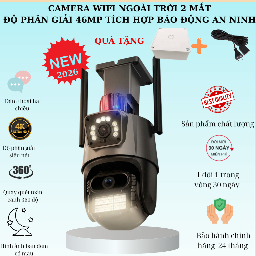 [Độ phân giải 46MP] Camera WIFI 390EYES 2 MẮT Ngoài Trời  - Giám Sát Nhà Nhìn Đêm Màu Camera An Ninh