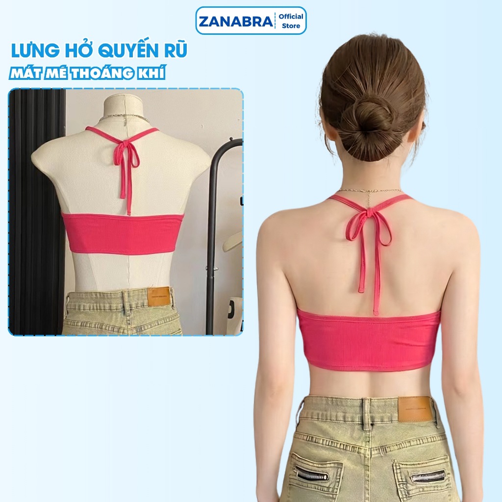 Áo Bra Nữ Cotton Co Giãn Hở Lưng - Áo 2 Dây Nữ Cổ Yếm Cột Dây Màu Sắc Tươi Sáng ZANABRA B8703