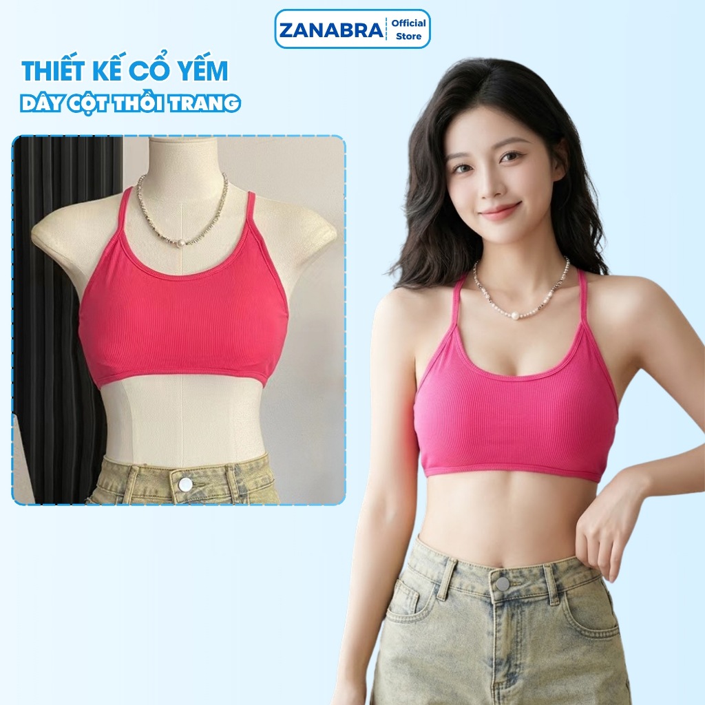 Áo Bra Nữ Cotton Co Giãn Hở Lưng - Áo 2 Dây Nữ Cổ Yếm Cột Dây Màu Sắc Tươi Sáng ZANABRA B8703