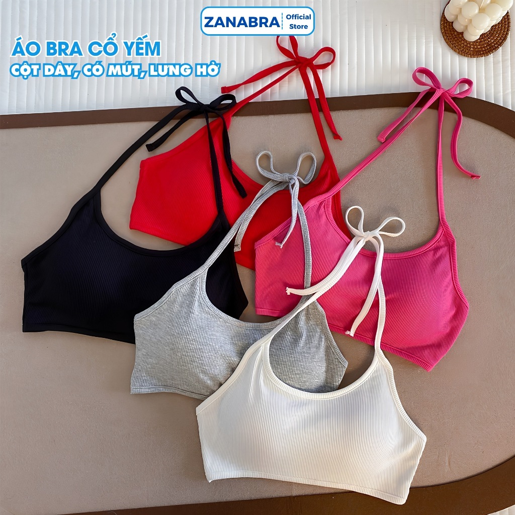 Áo Bra Nữ Cotton Co Giãn Hở Lưng - Áo 2 Dây Nữ Cổ Yếm Cột Dây Màu Sắc Tươi Sáng ZANABRA B8703
