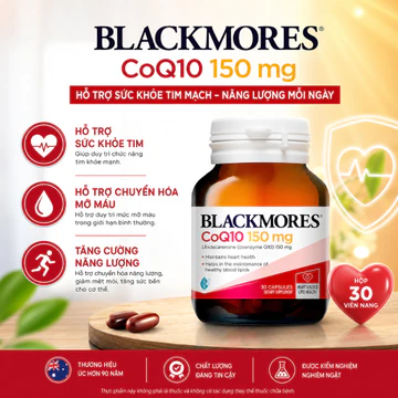 Viên Uống Bổ Tim Mạch Blackmores CoQ10 150mg Úc (30 Viên) - Hỗ Trợ Tăng Cường Sức Khỏe Tim, Chống Oxy Hóa, Giảm Mệt Mỏi