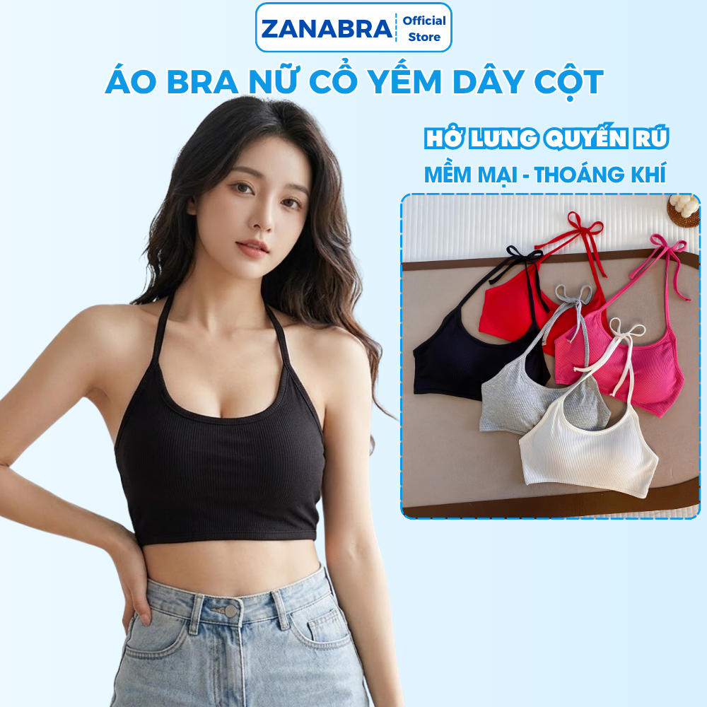 Áo Bra Nữ Cotton Co Giãn Hở Lưng - Áo 2 Dây Nữ Cổ Yếm Cột Dây Màu Sắc Tươi Sáng ZANABRA B8703