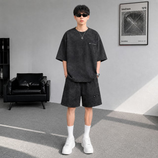 Set Bộ Nam Oversize Wash Loang Form Rộng Áo Thun Quần Short Streetwear BHN99  Trắng Loang