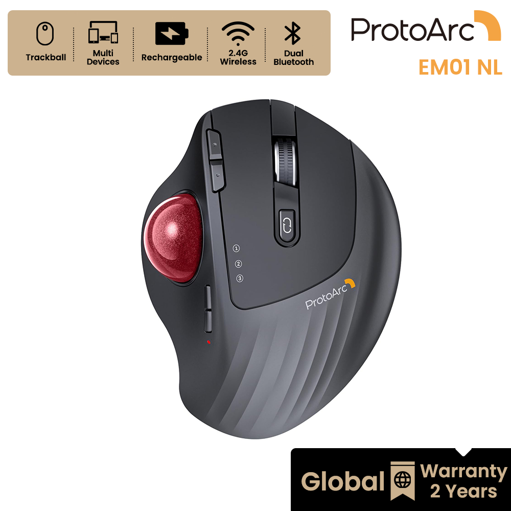 ProtoArc EM01 NL Chuột Trackball Công Thái Học Không Dây 2.4G + Bluetooth, Sạc Lại - BH 2 Năm | BigBuy360 - bigbuy360.vn