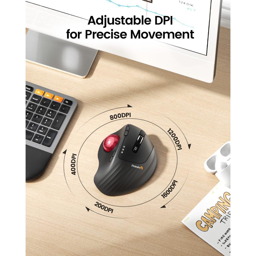 ProtoArc EM01 NL Chuột Trackball Công Thái Học Không Dây 2.4G + Bluetooth, Sạc Lại - BH 2 Năm | BigBuy360 - bigbuy360.vn