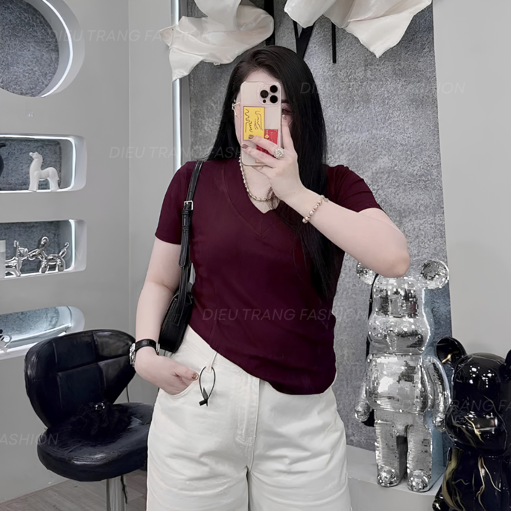 Áo Thun Nữ Cổ Tim Borip Form Ôm Body Chất Borip Co Giãn Big Size 55-90Kg AT9006 Dieu Trang Fashion