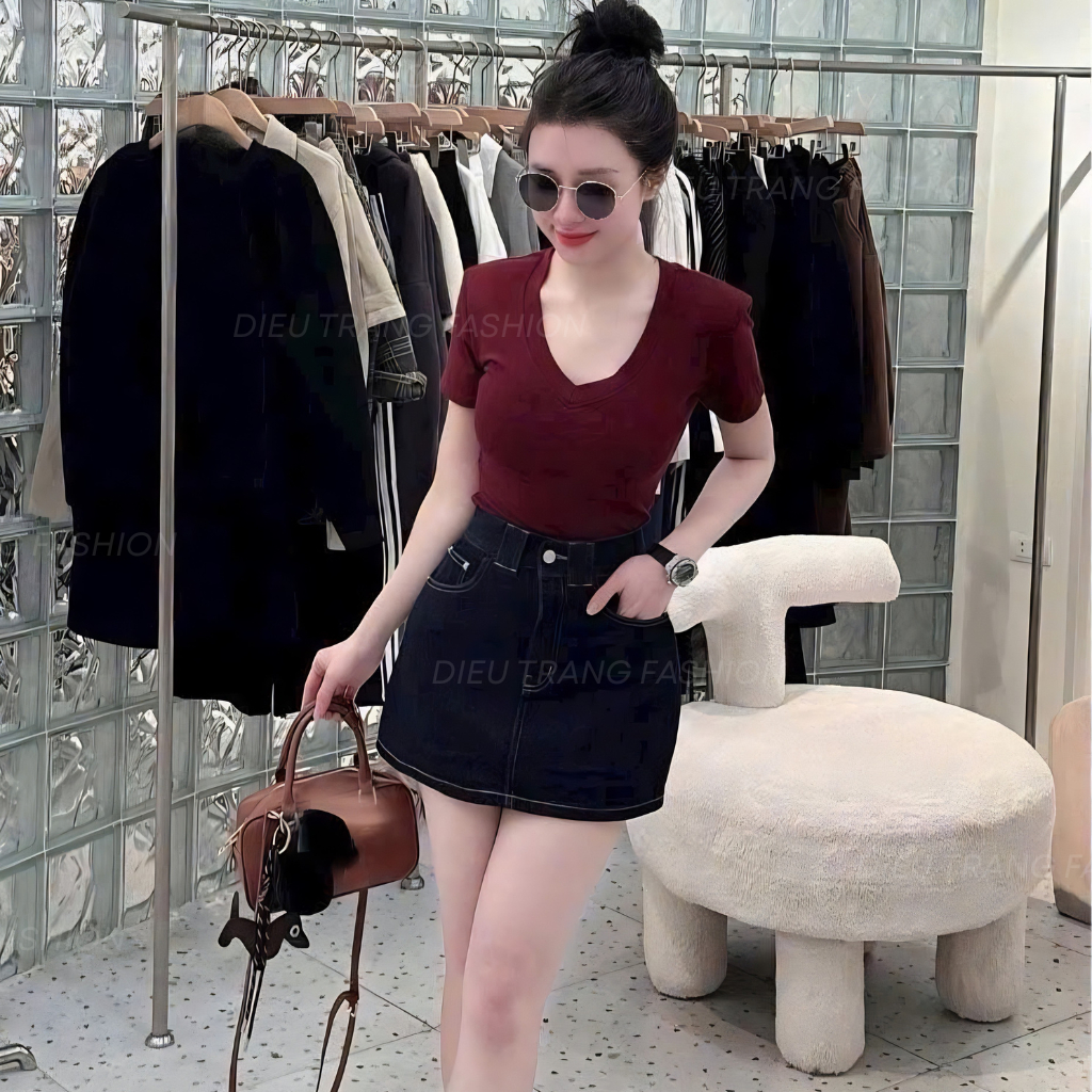 Áo Thun Nữ Cổ Tim Borip Form Ôm Body Chất Borip Co Giãn Big Size 55-90Kg AT9006 Dieu Trang Fashion