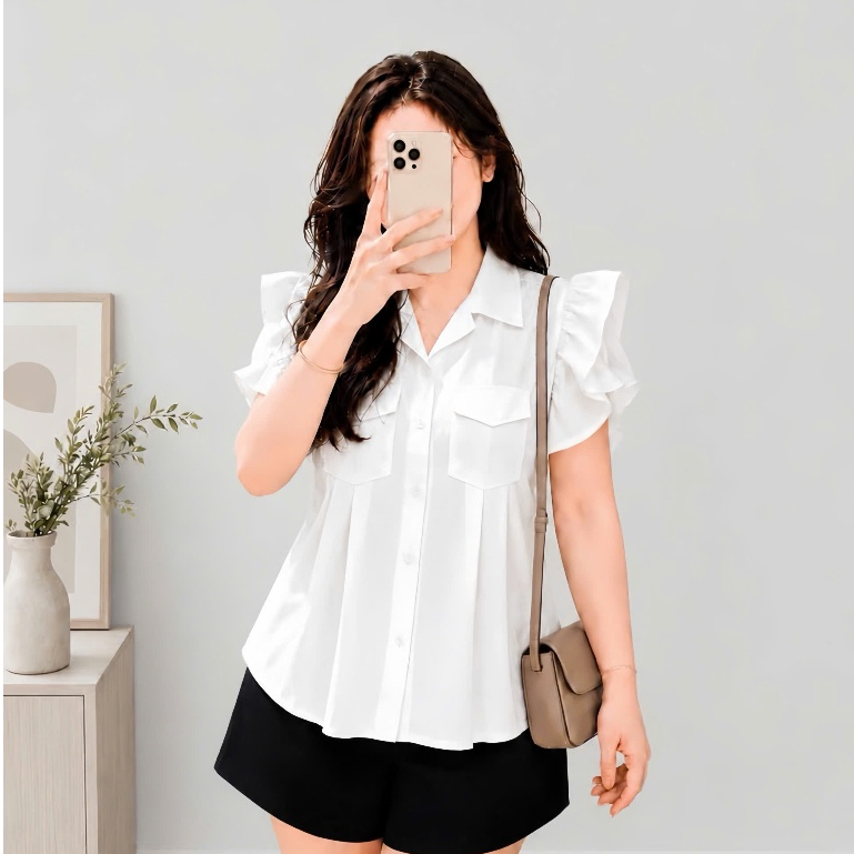 Áo Sơ Mi Cánh Tiên Bigsize Nữ Có Túi 2 Bên Phom Rộng Dễ Thương Tôn Dáng Chất Vải Lụa Chéo Mềm Mịn SM35