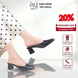 Giày Sục Nữ Trơn Mũi Vuông Màu Đen Lume 21 Da PU cao cấp, đế cao su chống trơn trượt cao 3cm - 5cm (SỤC TVĐ)