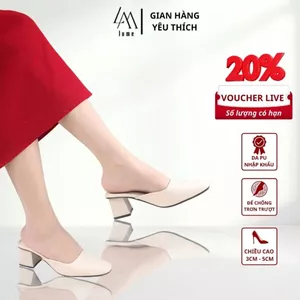 Giày Sục Nữ Mũi Vuông Màu Kem LUME 03, Da PU Cao Cấp, Đế Cao Su Non Chống Trơn Trượt, Đế Cao 3cm - 5cm (SỤC TVK)