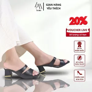 Dép Nữ Quai Ngang LUME Da PU Cao Cấp Màu Đen, Thiết Kế Đơn Giản, Đế Cao Su Non Êm Chân Chống Trượt 5 cm (DÉP QNĐ)