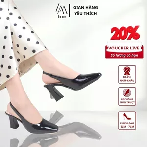Giày Sục Quai Hậu Da Bóng Cao Gót Nữ, Mũi Vuông Màu Đen Da PU Cao Cấp, Đế Cao Su Non Chống Trơn Trượt Cao 7cm (HẬU BONG)
