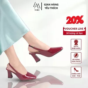 Giày Sục Cao Gót Đỏ Mũi Vuông LUME Có Quai Da Bóng, Đế Chống Trượt Đi Êm Chân Cao 7cm (VHBĐỎ)