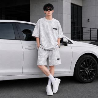 Set Bộ Nam Oversize Wash Loang Form Rộng Áo Thun Quần Short Streetwear BHN99  Trắng Loang