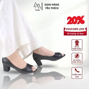 Giày Cao Gót Nữ Mũi Hở Màu Đen Cao 5 Phân LUME Da PU Cao Cấp, Đế Cao Su Non Chống Trơn Trượt (HMĐ)