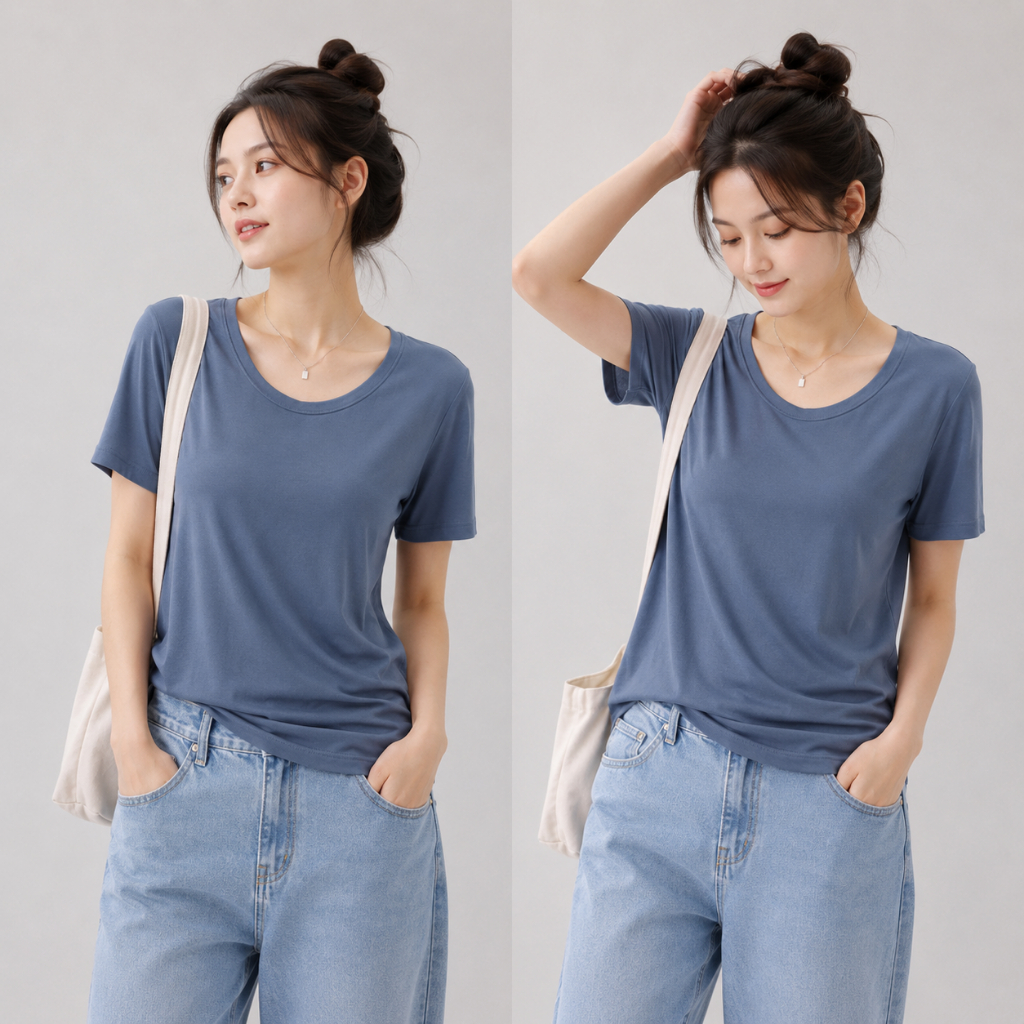 [A09- MẪU MỚI VẢI RŨ] ÁO THUN NỮ CỔ TIM VIỀN BO BASIC BI.POSILÁ TAY NGẮN, COTTON BORIP LẠNH CO GIÃN 240GSM MỀM MỊN