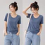 ÁO THUN NỮ CỔ TIM VIỀN BO BASIC BI.POSILÁ TAY NGẮN, COTTON BORIP LẠNH CO GIÃN 240GSM MỀM MỊN
