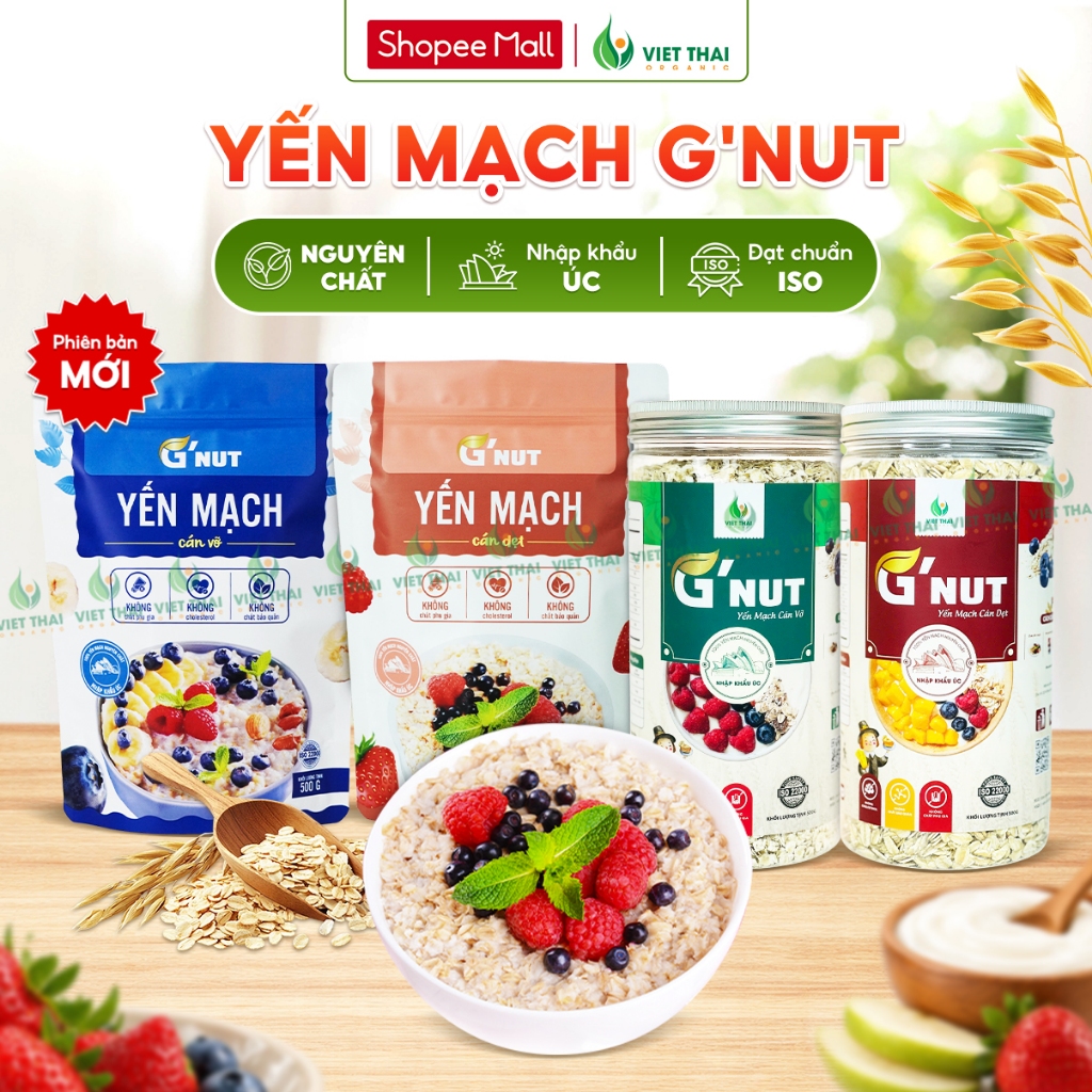 [HOT TREND] Yến mạch G’Nut Tươi Nguyên Chất Cán Vỡ Cán Dẹp Eatclean Healthy 500g Việt Thái Organic